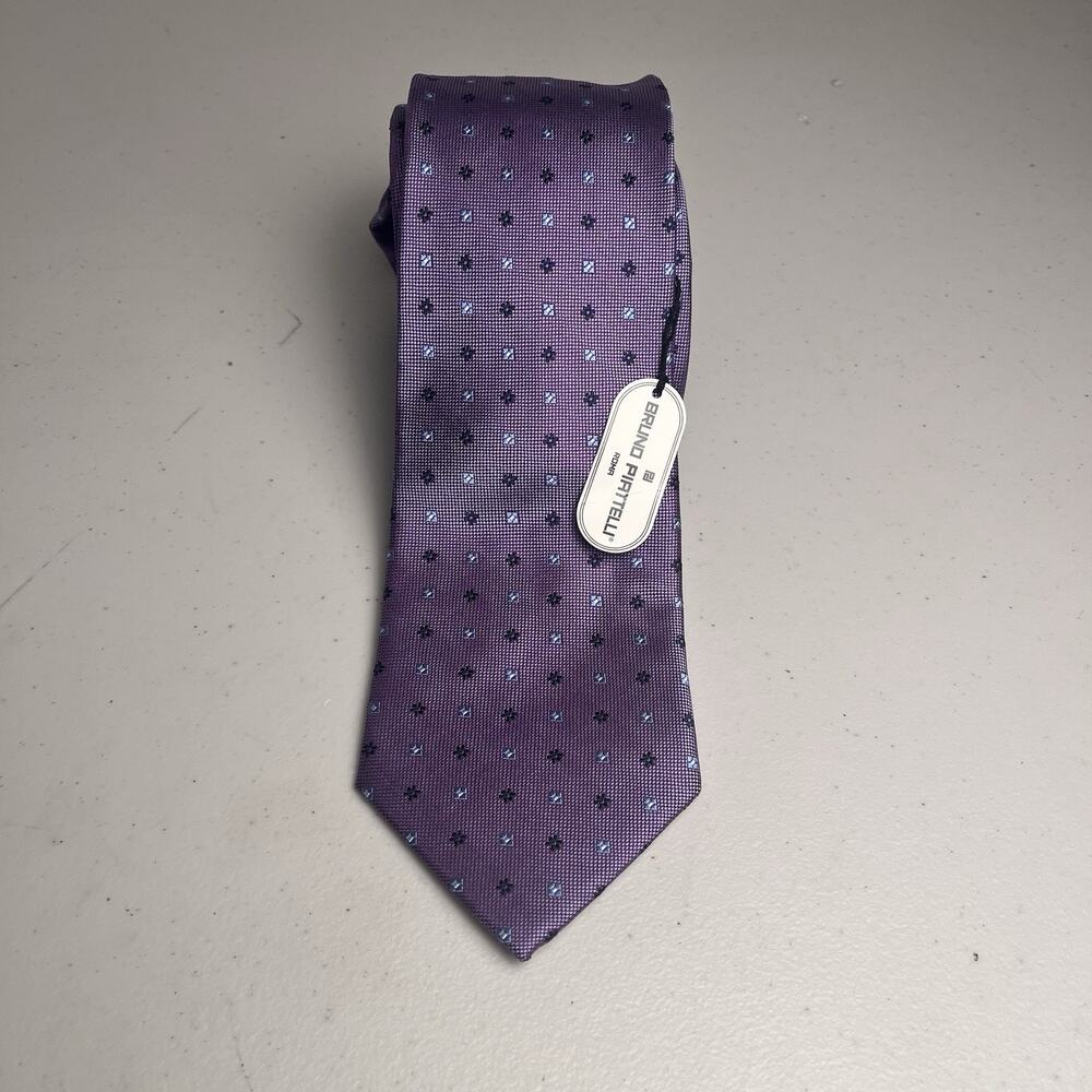 Bruno Piattelli Silk Tie Italy Purple Geometric Print Hand Made Classic 50" NWT - Picture 8 of 13